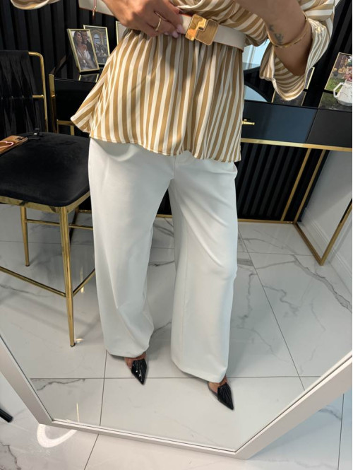 Komplet bluzka brązowo-biała+ spodnie z szeroką nogawką Marietta 54 - photo #3
