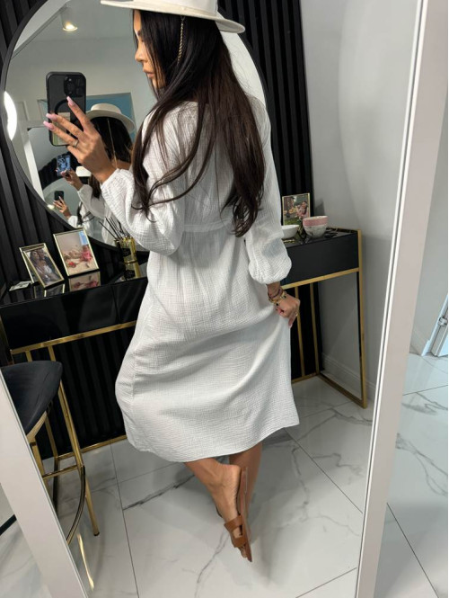Sukienka midi muślinowa z rozporkiem biała Efena 02 - photo #5
