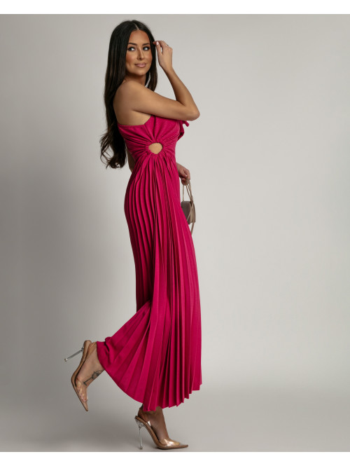 Sukienka midi plisowana na jedno ramię różowa Alexandra 26 - photo #0