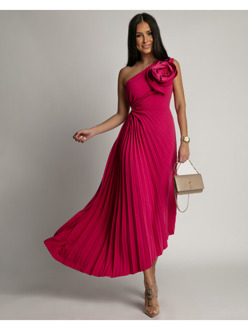 Sukienka midi plisowana na jedno ramię różowa Alexandra 26 - photo #1
