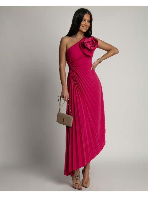 Sukienka midi plisowana na jedno ramię różowa Alexandra 26 - photo #2