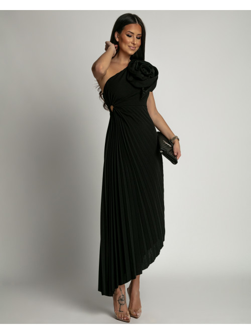 Sukienka midi plisowana na jedno ramię czarna Alexandra 26 - photo #0