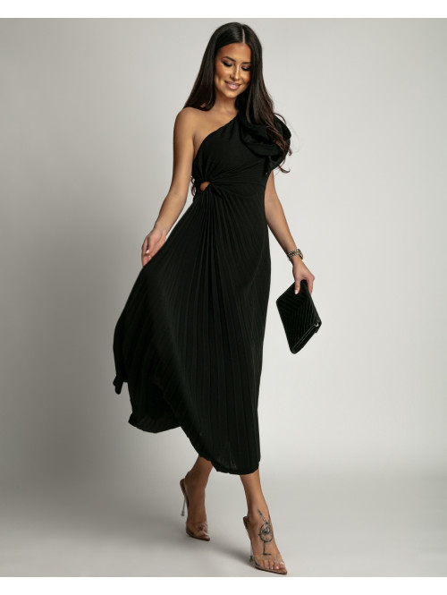 Sukienka midi plisowana na jedno ramię czarna Alexandra 26 - photo #2