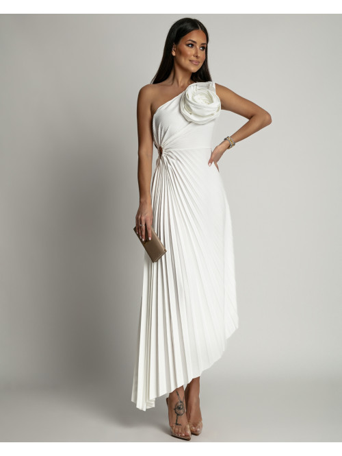 Sukienka midi plisowana na jedno ramię biała Alexandra 26 - photo #1