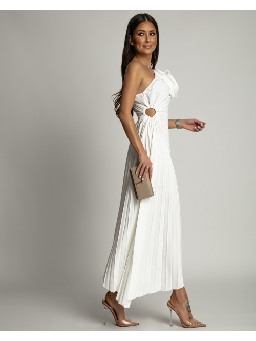 Sukienka midi plisowana na jedno ramię biała Alexandra 26 - photo #2
