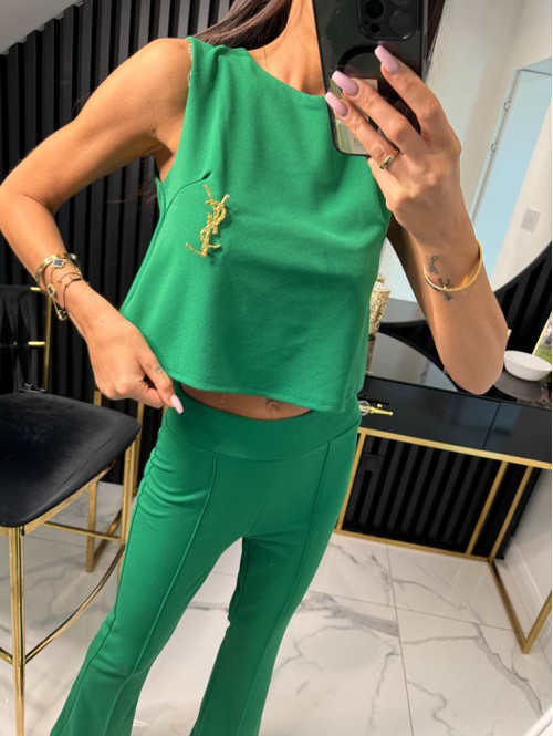 Komplet top z wiązaniem+spodnie zielony Clarissa 26 - photo #2