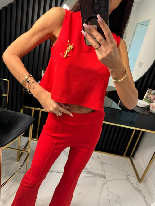 Komplet top z wiązaniem+spodnie czerwony Clarissa 26 - photo #4