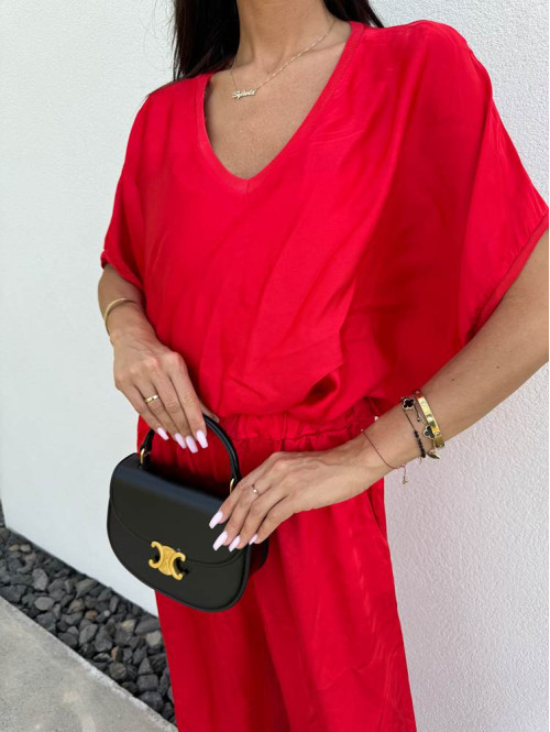 Bluzka oversize z dekoltem w serek TERA czerwona 09 - photo #7