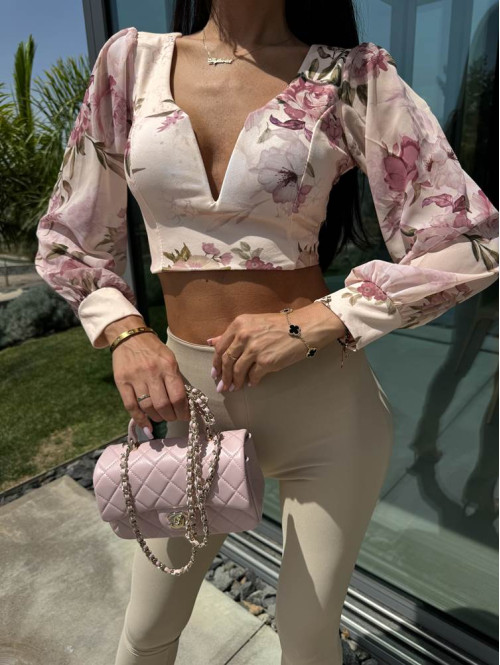 Bluzka z wiązaniem na plecach ROSE brzoskwiniowa w kwiaty 19 - photo #4