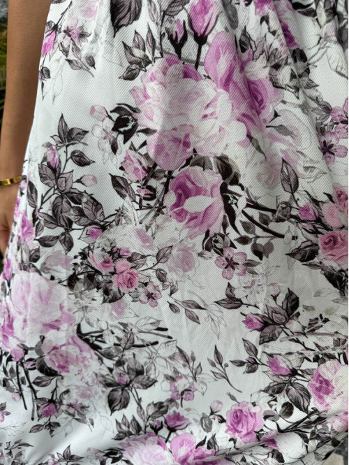 Sukienka midi na krótki rękaw w różowo-szare kwiaty Megan biała 172 - photo #10