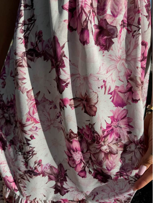 Sukienka midi na krótki rękaw w różowo-brązowe kwiaty Megan kremowa 172 - photo #12