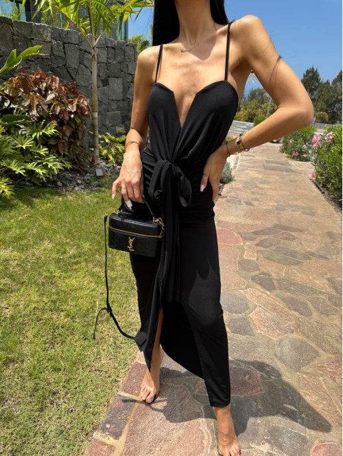 Sukienka maxi na ramiączkach z wiązaniem Maddie czarna 09 - photo #4