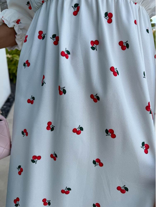 Sukienka z guzikami na dekolcie w wiśnie Applejack kremowa 172 - photo #17