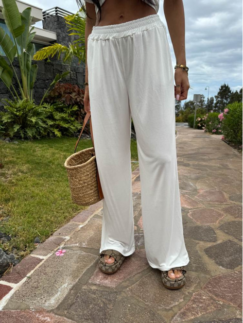 Spodnie z szeroką nogawką i kieszenią LATIF białe 06 - photo #6