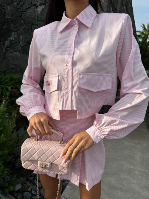 Komplet koszula+ spódnico- spodenki CASSIE  biało-różowy 25 - photo #9
