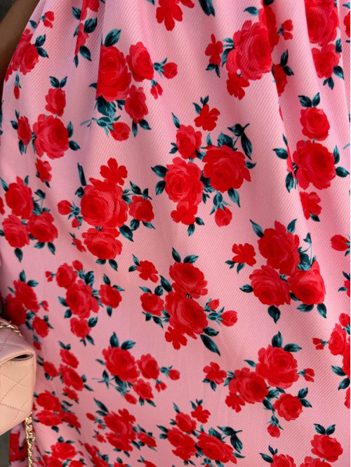 Sukienka midi na krótki rękaw w czerwone kwiaty Megan różowa172 - photo #9