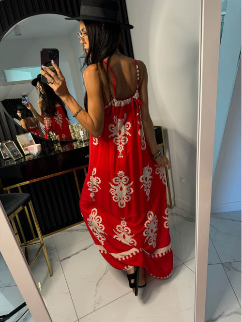 Sukienka maxi z odkrytymi ramionami we wzory ZUZANNA czerwona 17 - photo #4