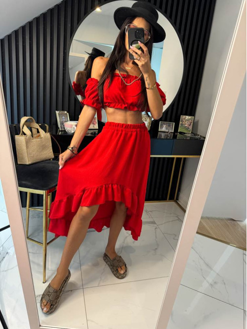 Komplet top+ asymetryczna spódnica VIOLETTA czerwony 17 - photo #12