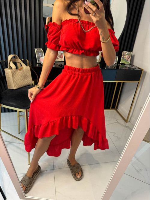 Komplet top+ asymetryczna spódnica VIOLETTA czerwony 17 - photo #13