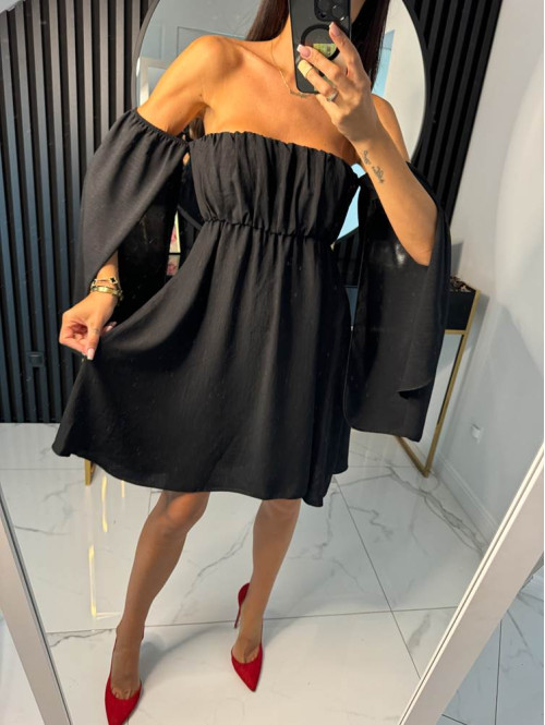 Sukienka mini szyfonowa hiszpanka z szerokimi rękawami MONA czarna 17
