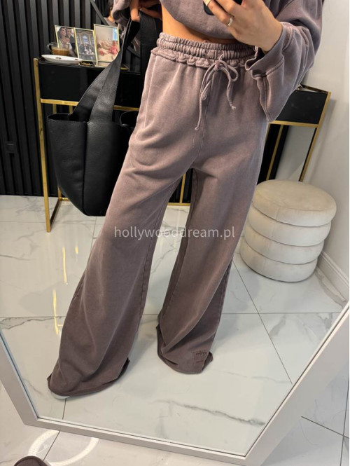 Spodnie dresowe z szeroką nogawką TREGO szaro-brązowe 06