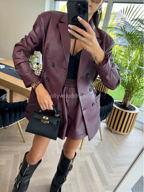 Bordowa marynarka dłuższa z eko skóry WALENTINA 171 - photo #16