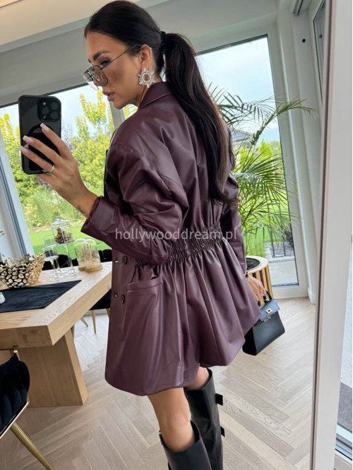 Bordowa marynarka dłuższa z eko skóry WALENTINA 171 - photo #18