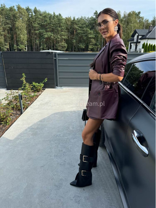 Bordowa marynarka dłuższa z eko skóry WALENTINA 171 - photo #25