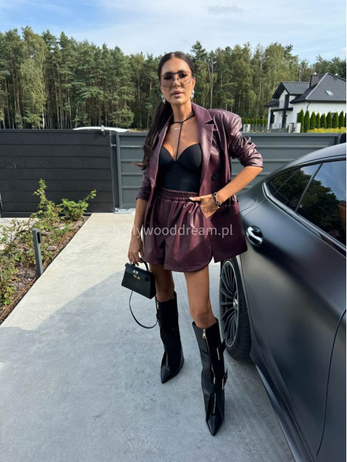 Bordowa marynarka dłuższa z eko skóry WALENTINA 171 - photo #29