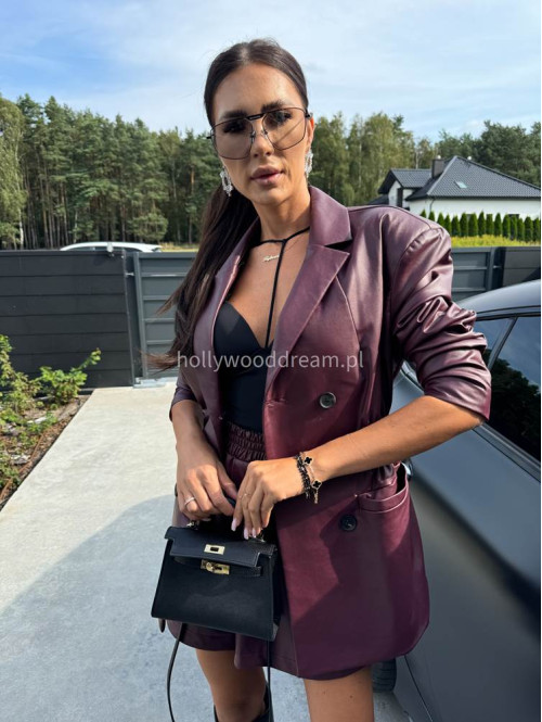 Bordowa marynarka dłuższa z eko skóry WALENTINA 171 - photo #31