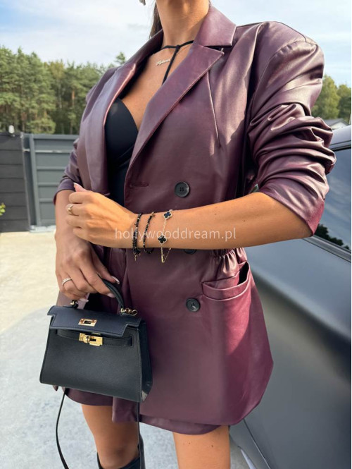 Bordowa marynarka dłuższa z eko skóry WALENTINA 171 - photo #32