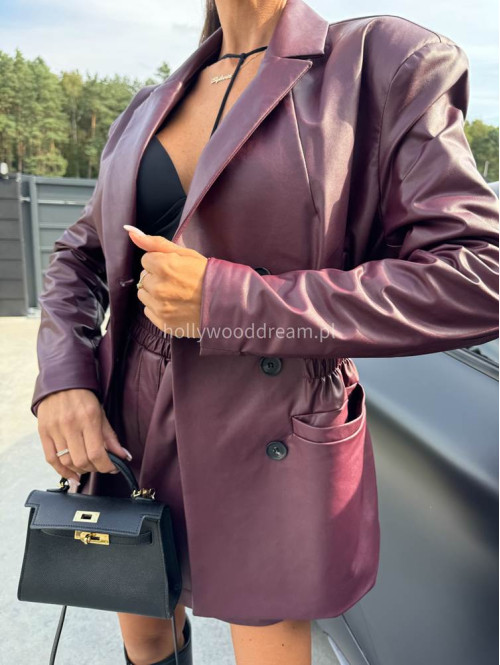 Bordowa marynarka dłuższa z eko skóry WALENTINA 171 - photo #33