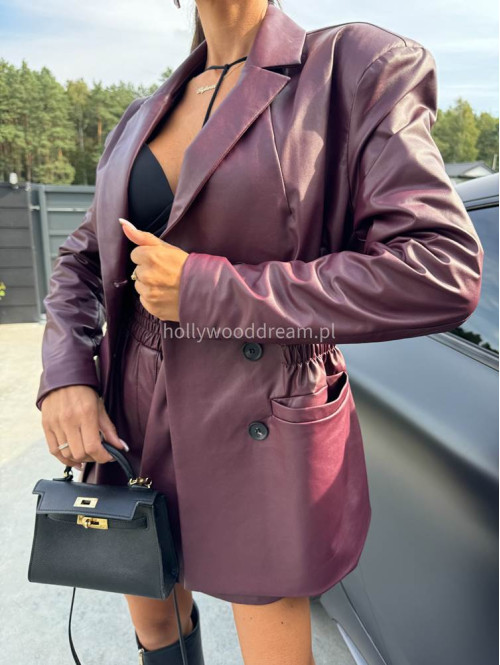 Bordowa marynarka dłuższa z eko skóry WALENTINA 171 - photo #34