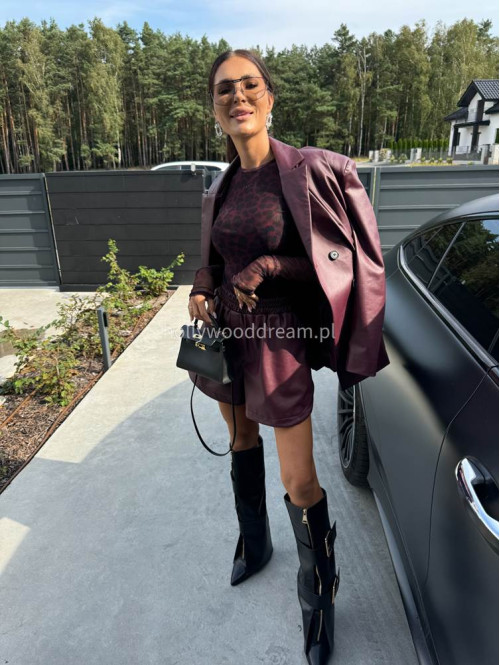 Bordowa marynarka dłuższa z eko skóry WALENTINA 171 - photo #37