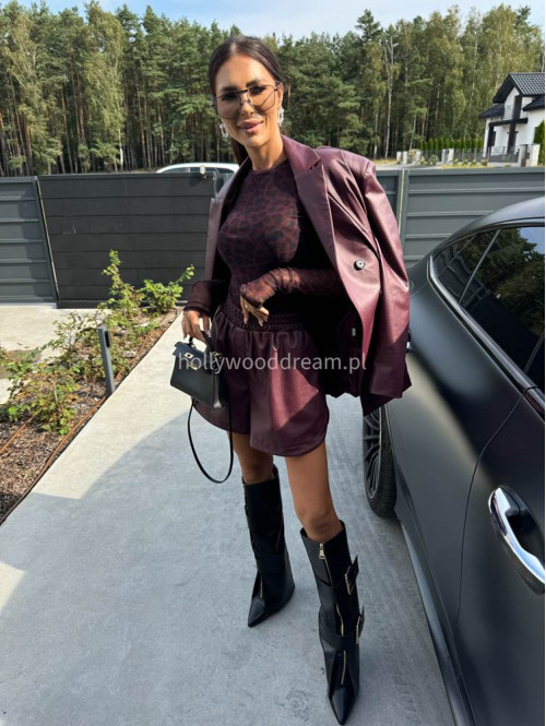 Bordowa marynarka dłuższa z eko skóry WALENTINA 171 - photo #38