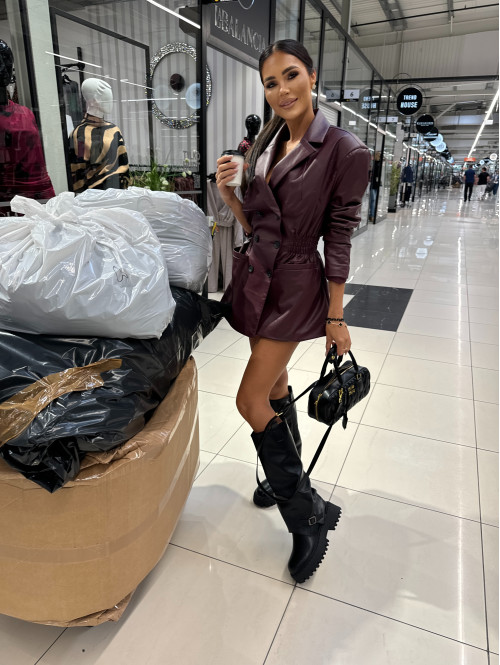 Bordowa marynarka dłuższa z eko skóry WALENTINA 171 - photo #39