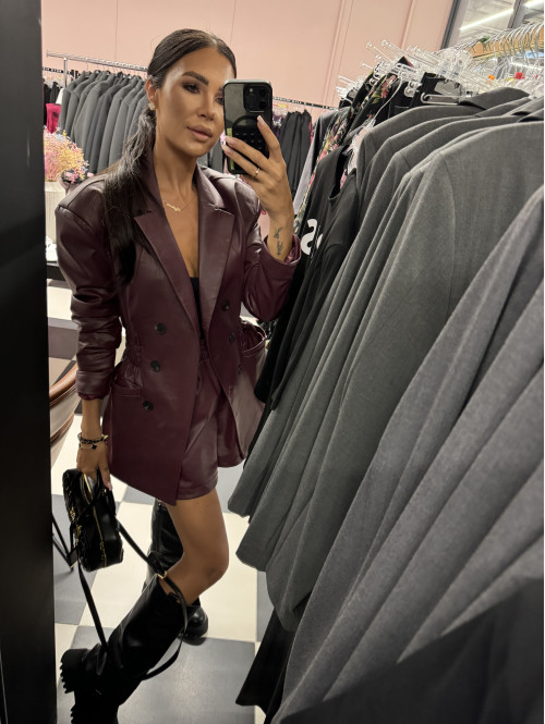 Bordowa marynarka dłuższa z eko skóry WALENTINA 171 - photo #40