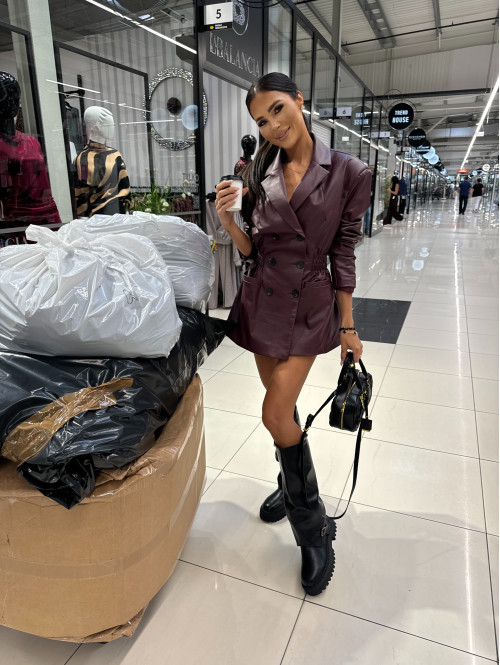 Bordowa marynarka dłuższa z eko skóry WALENTINA 171 - photo #41