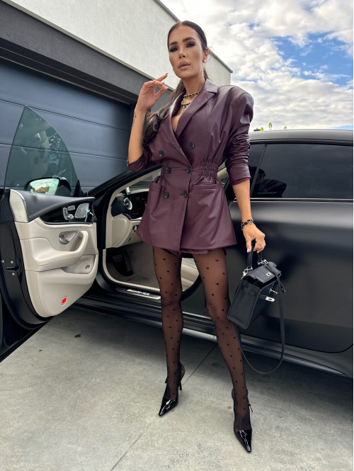 Bordowa marynarka dłuższa z eko skóry WALENTINA 171 - photo #12