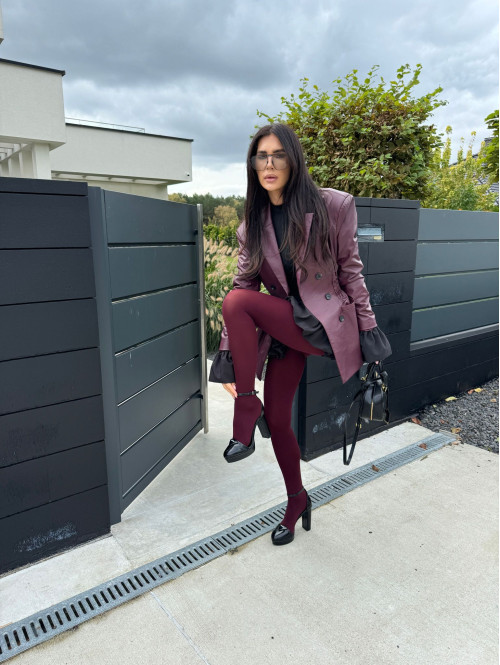 Bordowa marynarka dłuższa z eko skóry WALENTINA 171 - photo #42