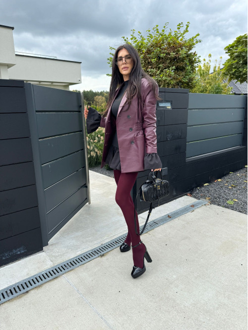 Bordowa marynarka dłuższa z eko skóry WALENTINA 171 - photo #43