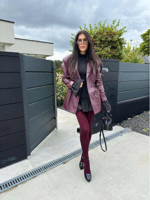 Bordowa marynarka dłuższa z eko skóry WALENTINA 171 - photo #44