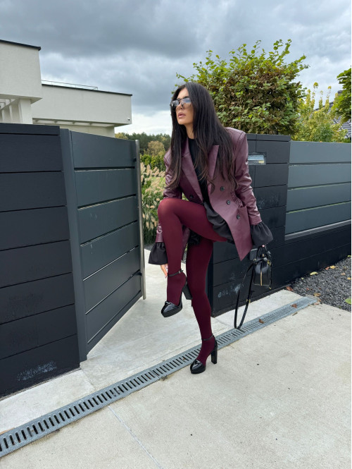 Bordowa marynarka dłuższa z eko skóry WALENTINA 171 - photo #45