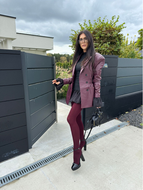 Bordowa marynarka dłuższa z eko skóry WALENTINA 171 - photo #46