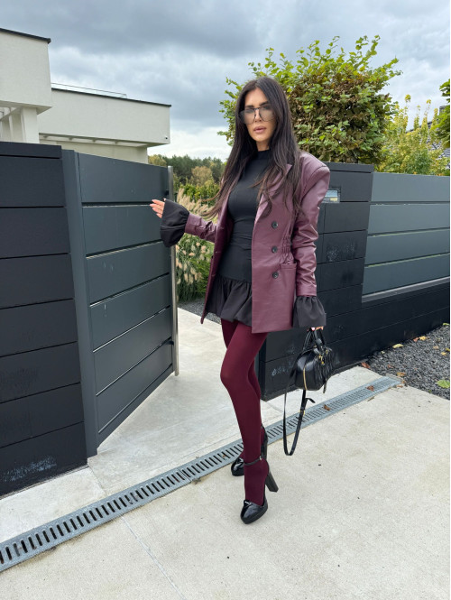 Bordowa marynarka dłuższa z eko skóry WALENTINA 171 - photo #47