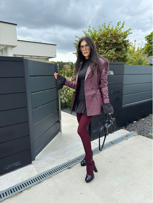 Bordowa marynarka dłuższa z eko skóry WALENTINA 171 - photo #48