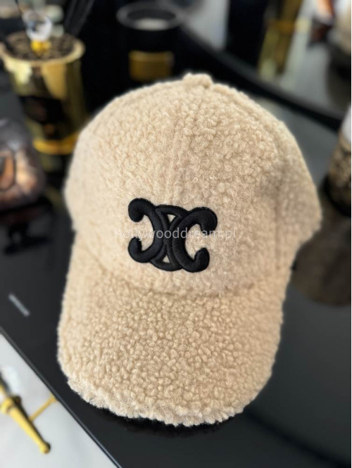 Czapka z daszkiem z pluszowego materiału Teddy Bear jasno beżowa - photo #7