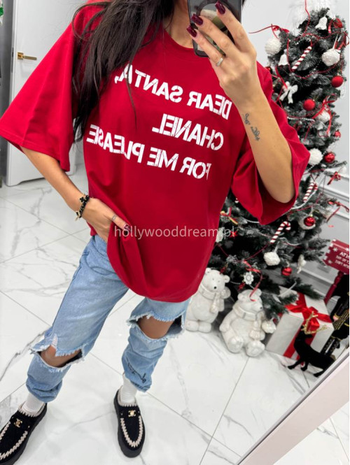 T-shirt z poduszkami na ramionach i napisem DEAR SANTA czerwony 25 - photo #3