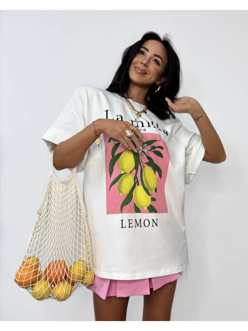 T-shirt oversize z printem cytryn LEMON biały 25 - photo #5