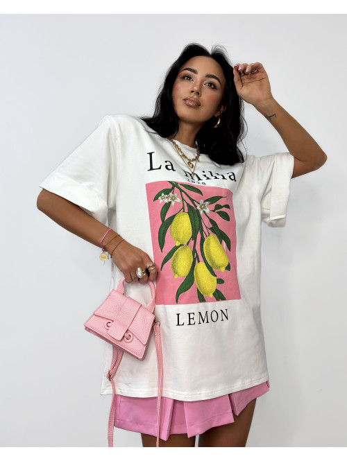 T-shirt oversize z printem cytryn LEMON biały 25 - photo #6